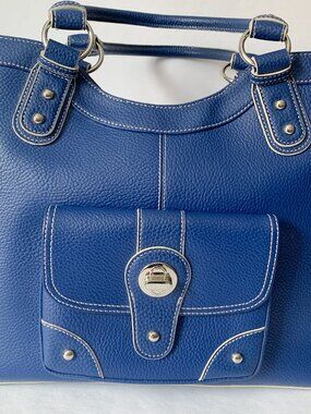 Wilsons Leather Satchel Handbag | Royal Blue | Leopard Print Lining